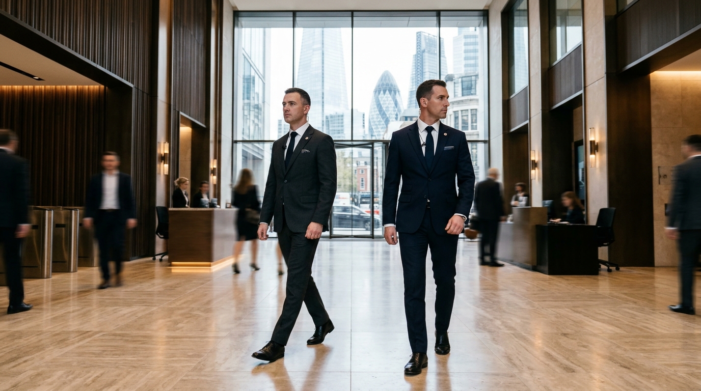 Professional suited security personnel in London